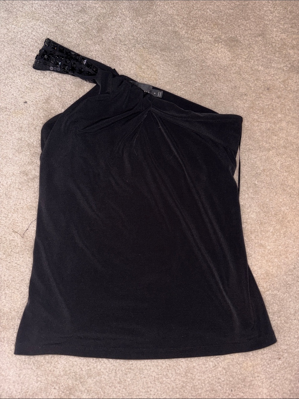The Limited Black One-Shoulder Tank with Embellished Strap